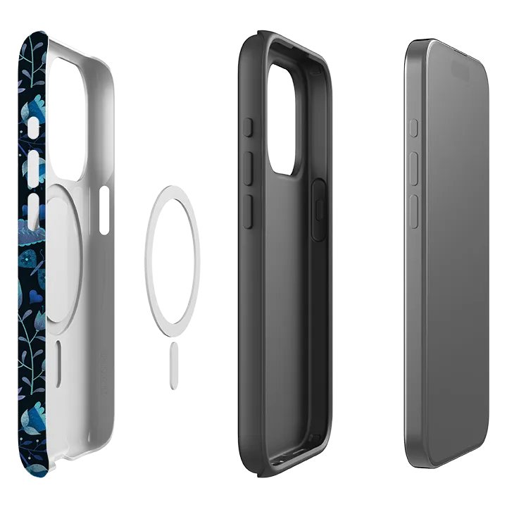 Hybrid Build Texture Impact shield iPhone MagSafe Tough Case -  Blue Folk By Suzy Taylor