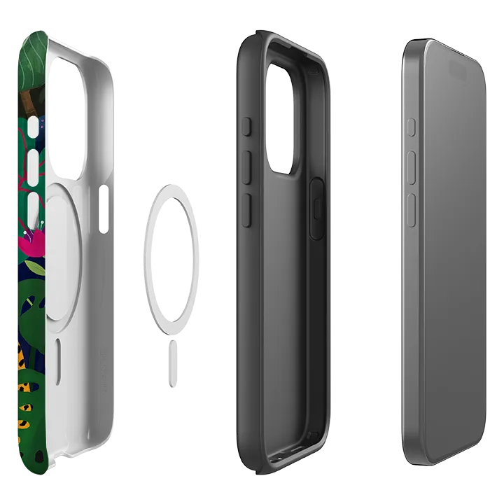 iPhone MagSafe Tough Case - Cheetah and Monstera By Bex Parkin Smooth Layer Texture