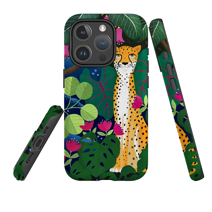 Durable Design Texture Comfort Layer Texture iPhone MagSafe Tough Case - Cheetah and Monstera By Bex Parkin