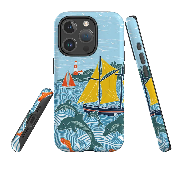 Non slip grip Smooth Detail iPhone MagSafe Tough Case - Dolphins By Kate heiss