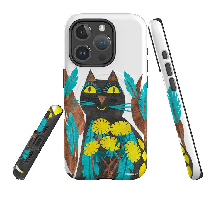 Refined Texture iPhone MagSafe Tough Case - Folk Cat By Tracey English