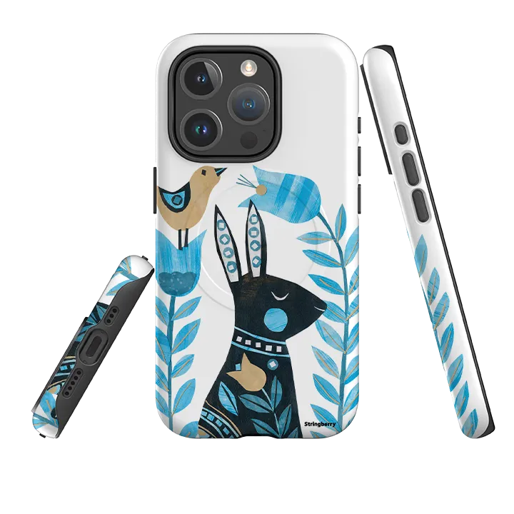 iPhone MagSafe Tough Case - Folk Rabbit By Tracey English Stylish Finish Texture