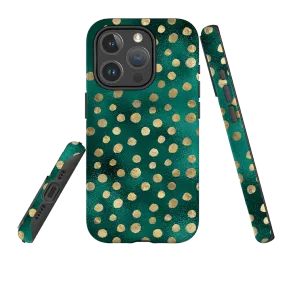 Comfort Build Protective Shell iPhone MagSafe Tough Case -  Forest and Gold Dots
