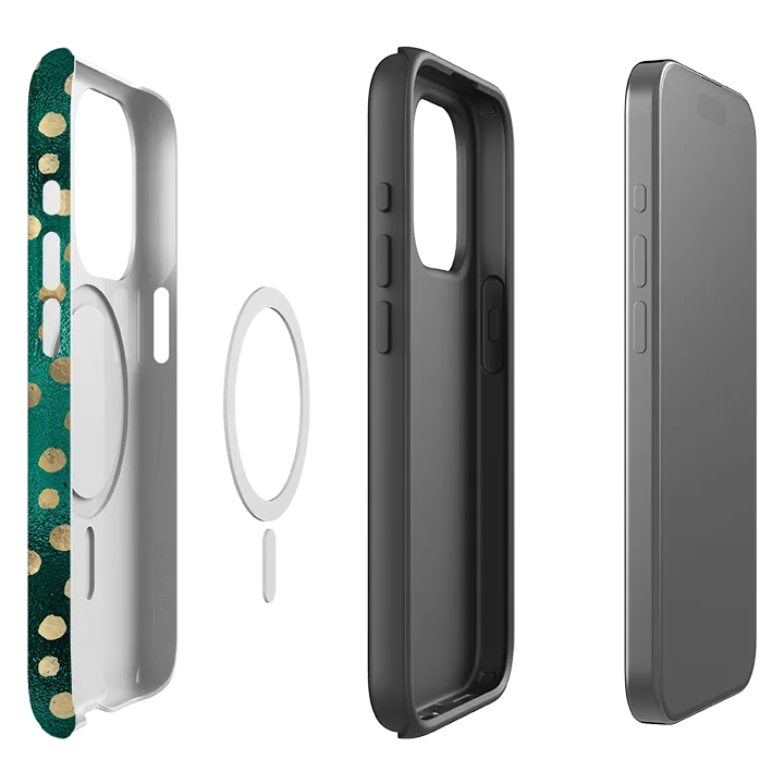 iPhone MagSafe Tough Case -  Forest and Gold Dots Minimal Feature