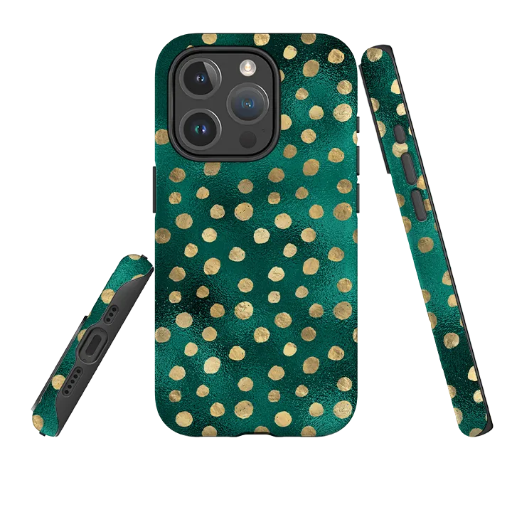 Comfort Build Protective Shell iPhone MagSafe Tough Case -  Forest and Gold Dots