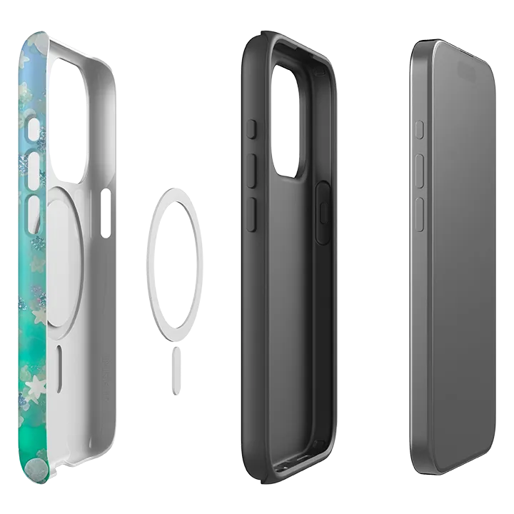 Vivid Surface Detail Durable Design Texture iPhone MagSafe Tough Case - Green Stars (case does not glitter)