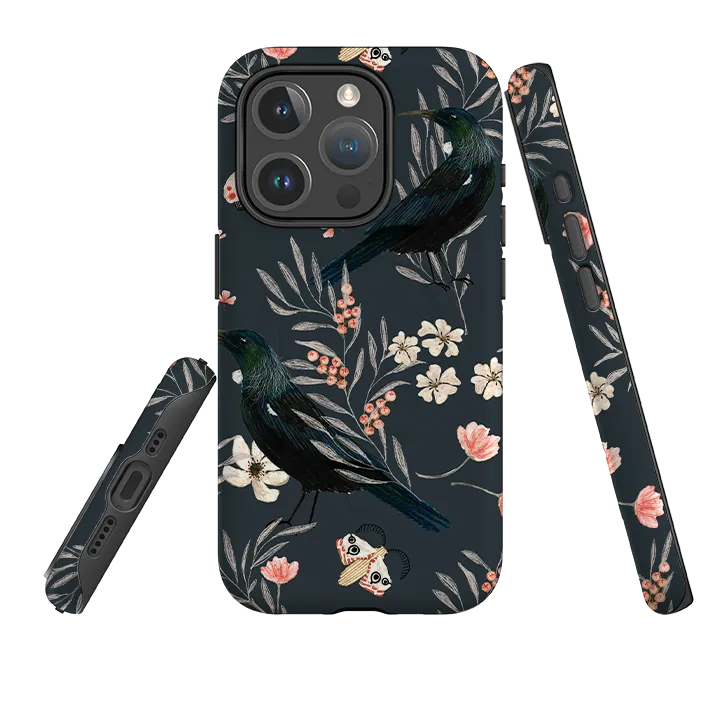iPhone MagSafe Tough Case - Moths and Tuis By Katherine Quinn Bold Look Flexible Grip Texture