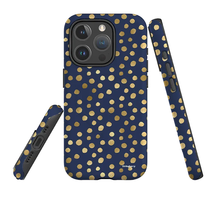 iPhone MagSafe Tough Case -  Navy Polka Smooth Detail