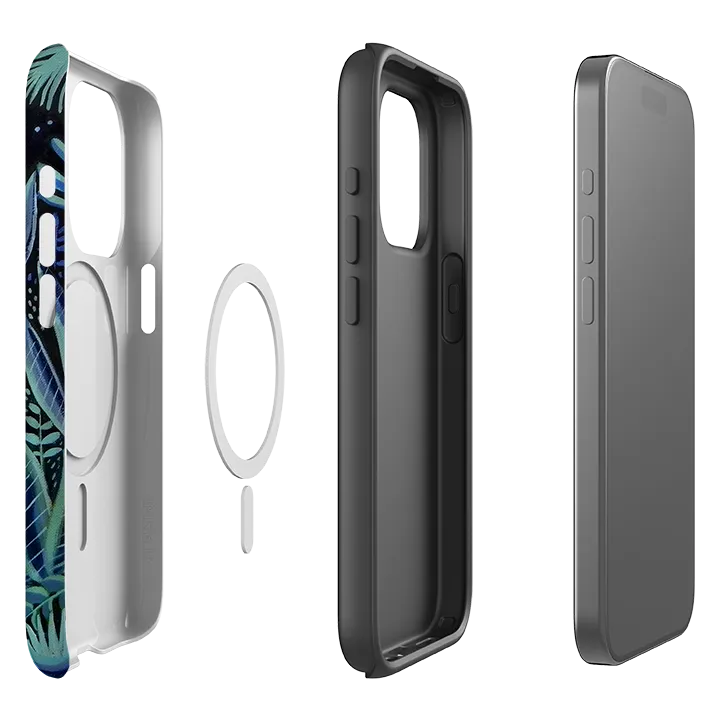 Minimal Style Glossy Texture Layer iPhone MagSafe Tough Case - Night Cats By Mary Stubberfield