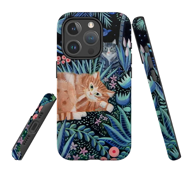 iPhone MagSafe Tough Case - Night Cats By Mary Stubberfield Rugged Finish Minimal Pattern Texture