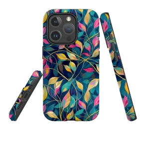 Durable Texture Layer Matte Design Texture iPhone MagSafe Tough Case - Pink and Teal Leaves