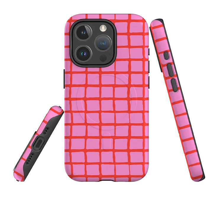 Stylish Grip Texture iPhone MagSafe Tough Case -  Pink Tiles
