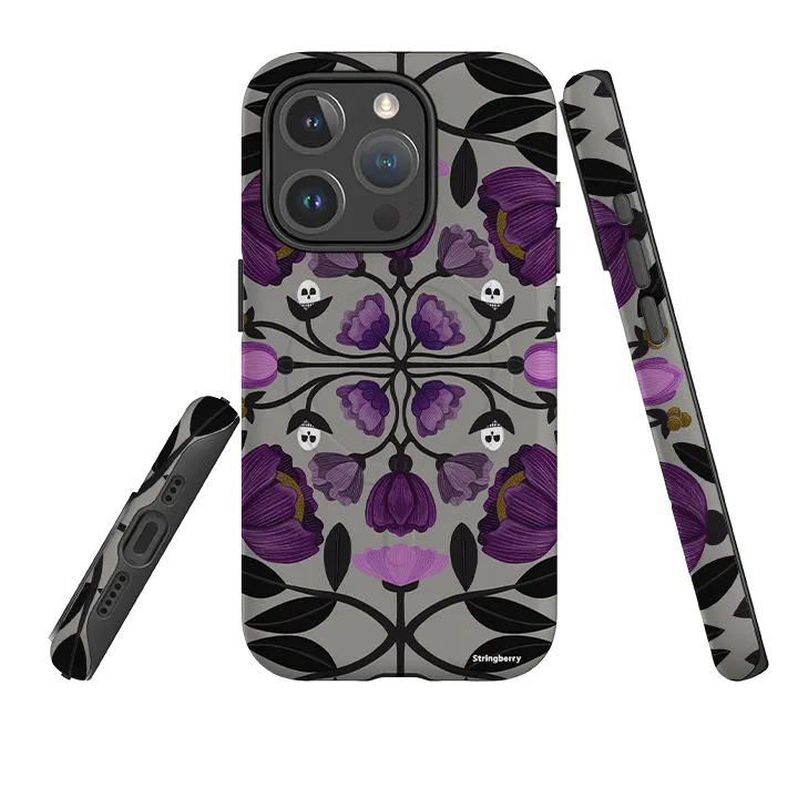 iPhone MagSafe Tough Case -  Purple Flower Skull III By Nina Pace Soft Layer