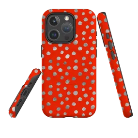 iPhone MagSafe Tough Case -  Red and Silver Dots Classic Finish Flexible Detail Design
