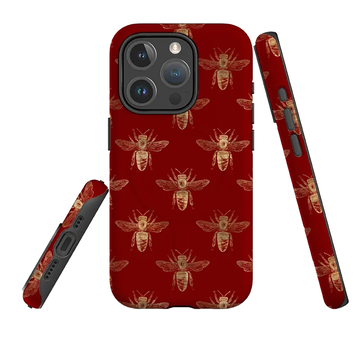 iPhone MagSafe Tough Case -  Red Bees Elegant Pattern Design Grip Finish