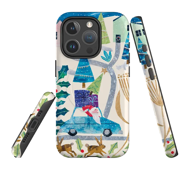 Drop Protection Flexible frame iPhone MagSafe Tough Case - Santa Driving Home By Tracey English