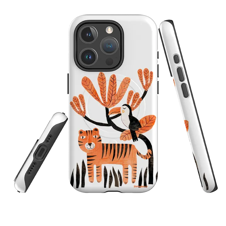 iPhone MagSafe Tough Case - Tiger and Toucan By Tracey English Smooth Pattern Finish