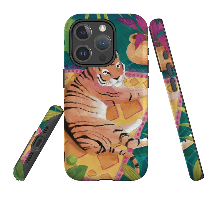 Hybrid Shield Lightweight Shell iPhone MagSafe Tough Case -  Tiger In Palms By Bex Parkin