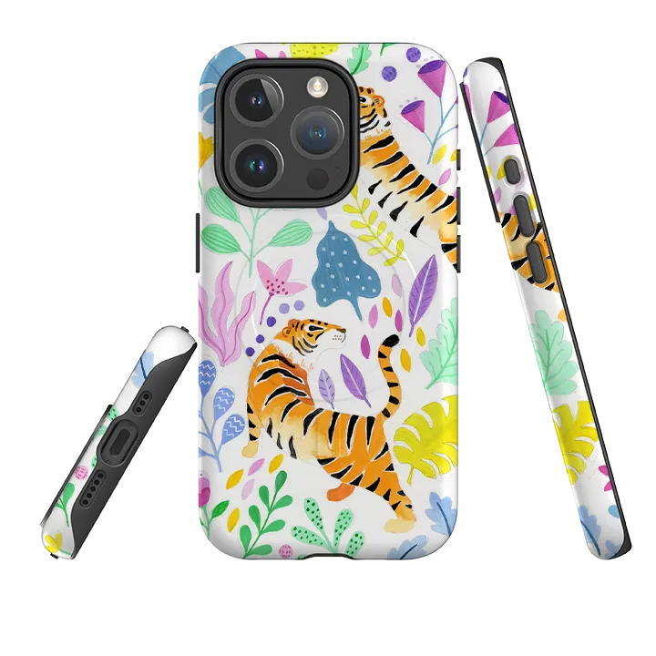 Lightweight Shell Smooth Detail iPhone MagSafe Tough Case - Tigers and Flowers By Bex Parkin