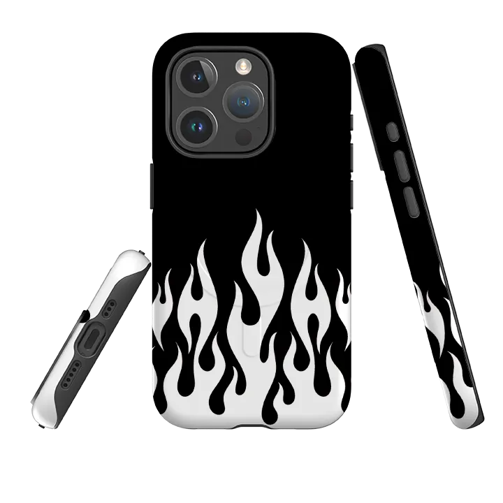 Modern Grip Texture iPhone MagSafe Tough Case -  White Flames
