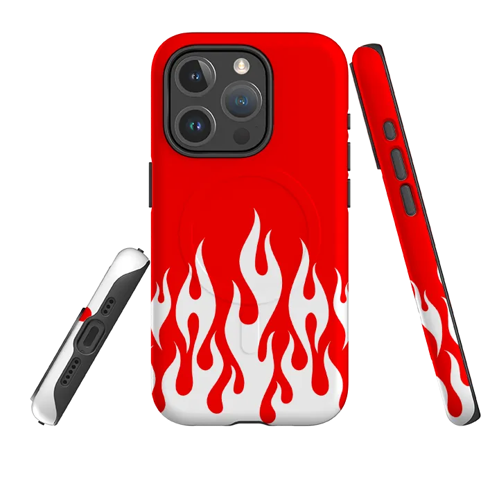 iPhone MagSafe Tough Case -  White Flames Red Ergonomic Feel