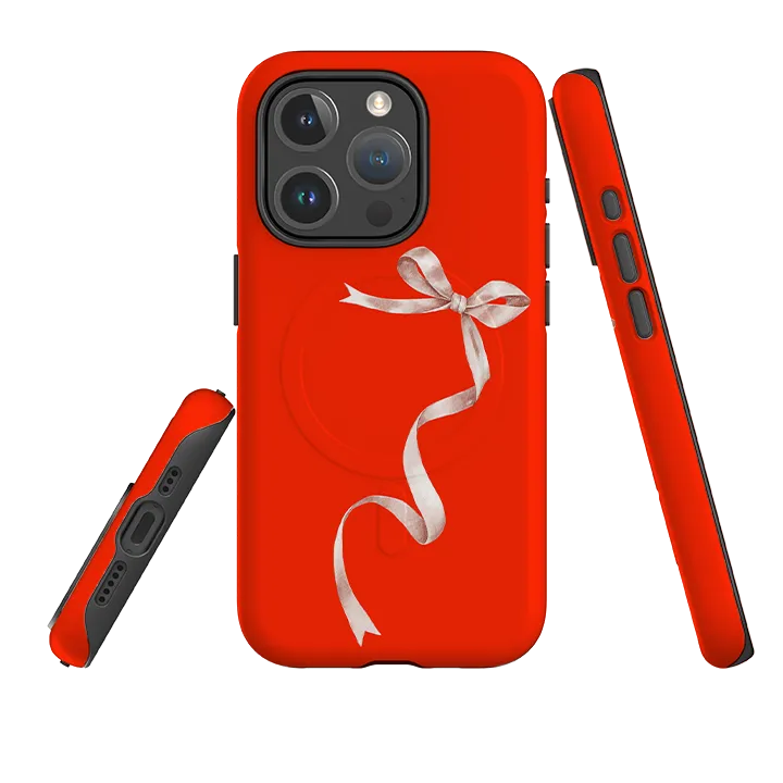 iPhone MagSafe Tough Case -  Wiggly Ribbons Red Sleek Finish Simple Finish