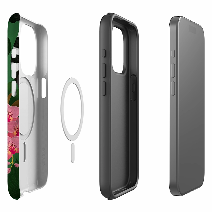 iPhone MagSafe Tough Case - Lemur and Orchids By Bex Parkin Raised Bezels Impact shield