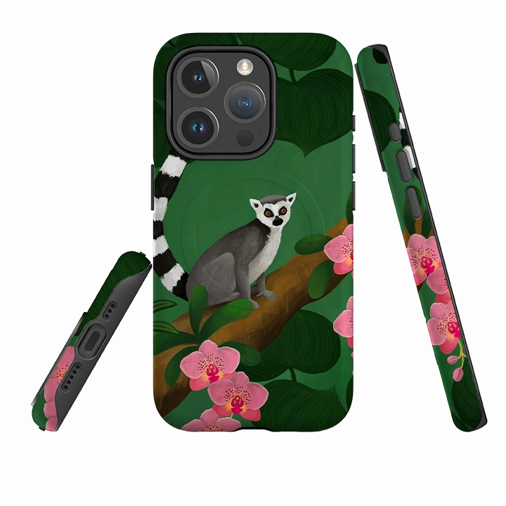 iPhone MagSafe Tough Case - Lemur and Orchids By Bex Parkin Minimal Detail Texture