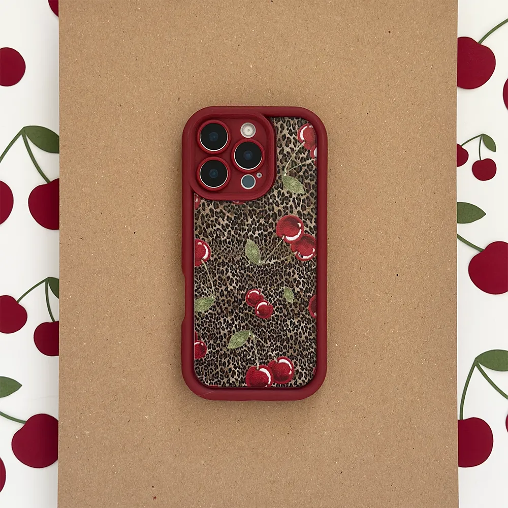 Simple Style Soft Edge Texture Leopard Cherries Phone Case