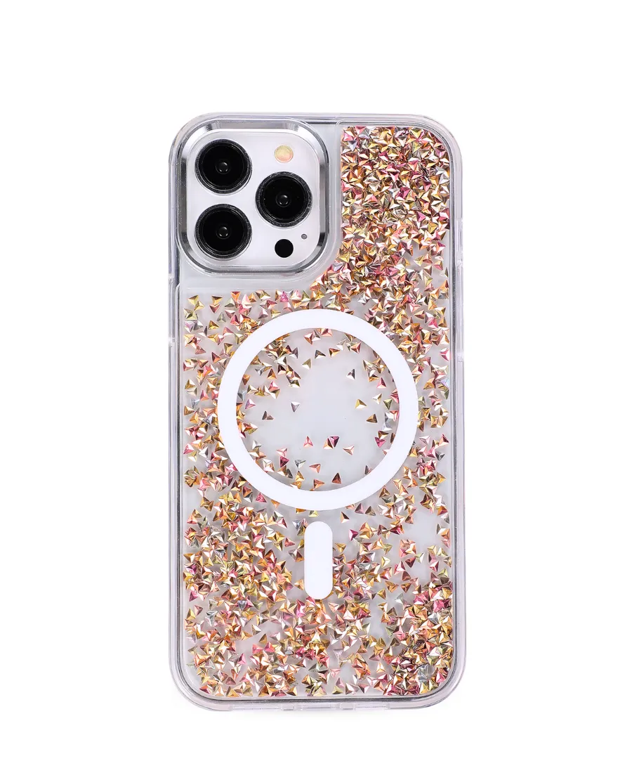 Gold Prism Glitter MagSafe Phone Case Smooth Grip Layer Sleek Edge Design