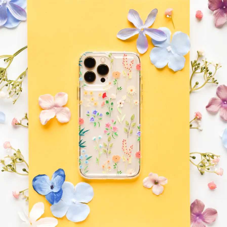 Colourful Wildflower Clear Phone Case Hybrid Finish Texture Matte Texture Design