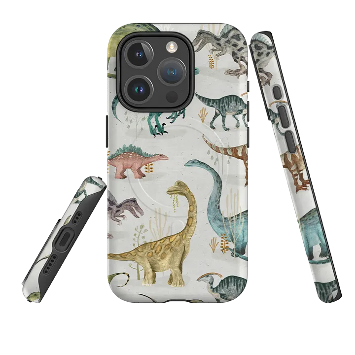 iPhone MagSafe Tough Case - Dinosaurs Pastel By Katherine Quinn Clear Frame Grip Enhanced
