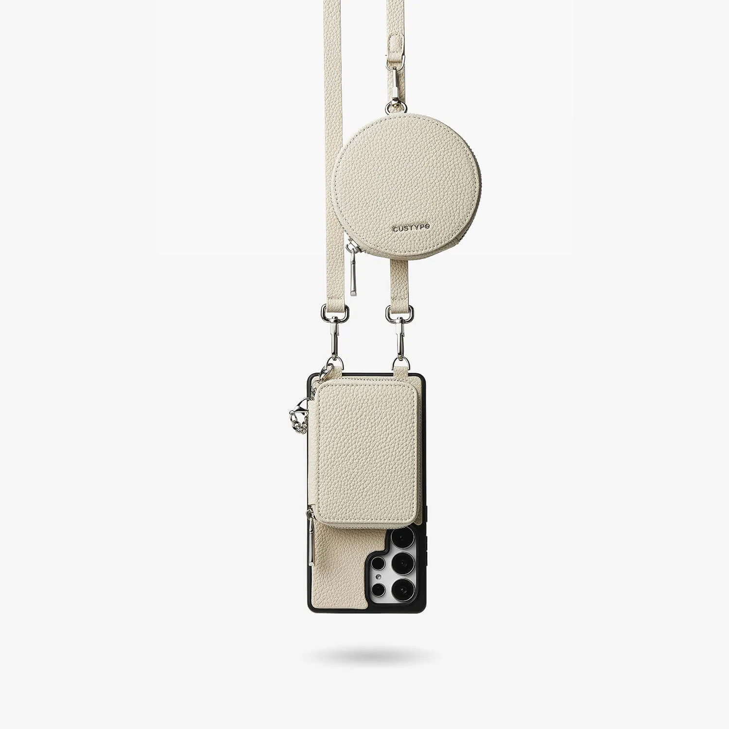 Lunar Silver Series- Samsung Galaxy Crossbody Case with Card Holder & Round Pouch Soft Cushion