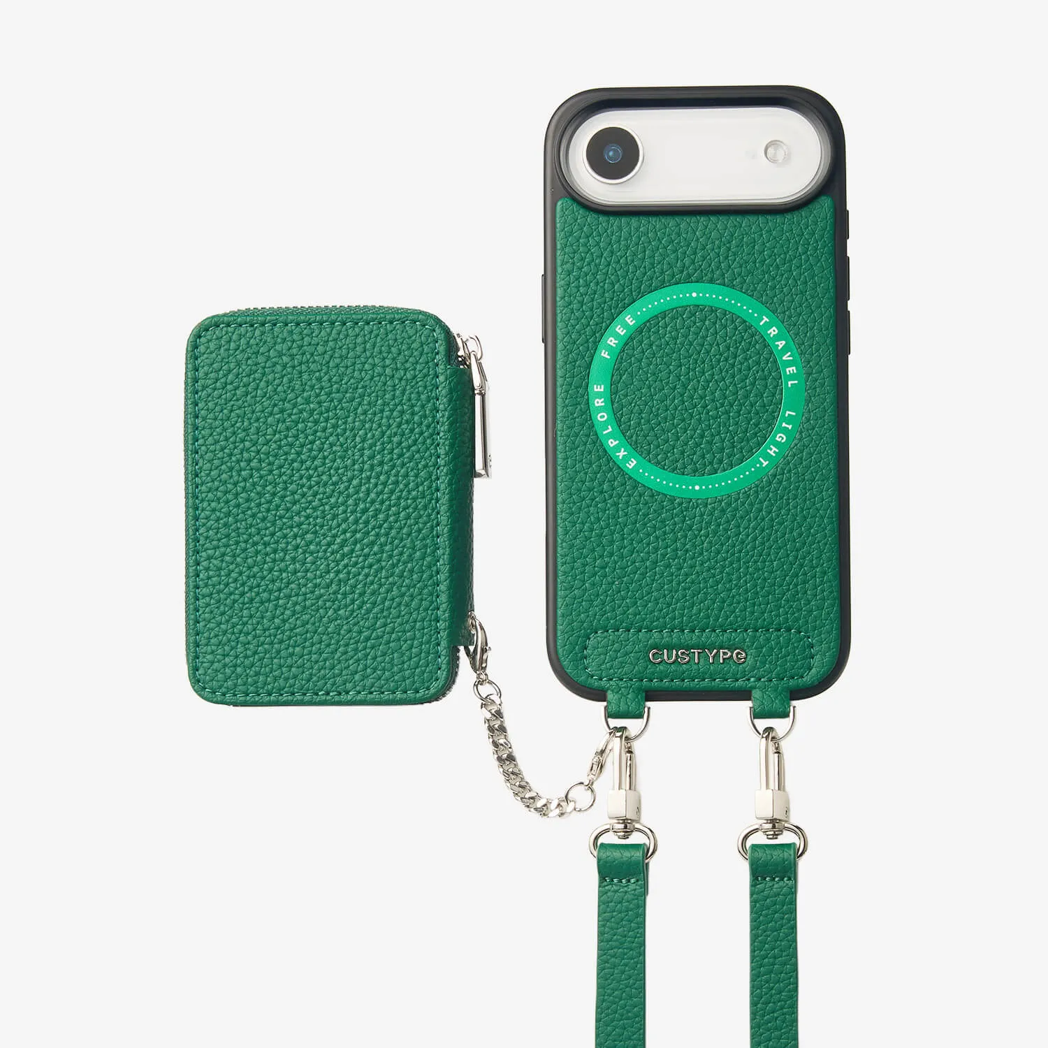 Soft Detail Polished Edge Lunar Silver Series- Wireless Charging Wallet Phone Case with Crossbody Strap