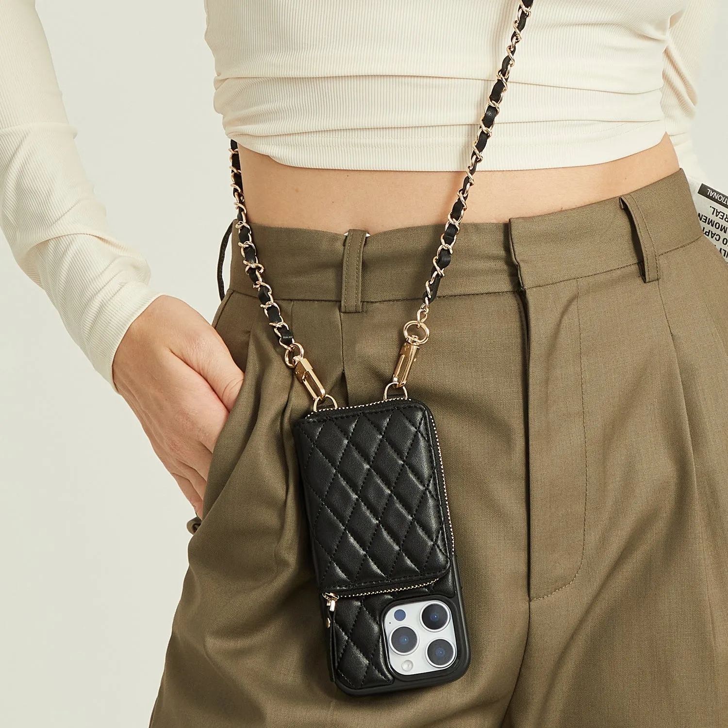 Portable Accessory Protective Corner LuxeCharm- Argyle Phone Case with Adjustable Crossbody Chain Strap