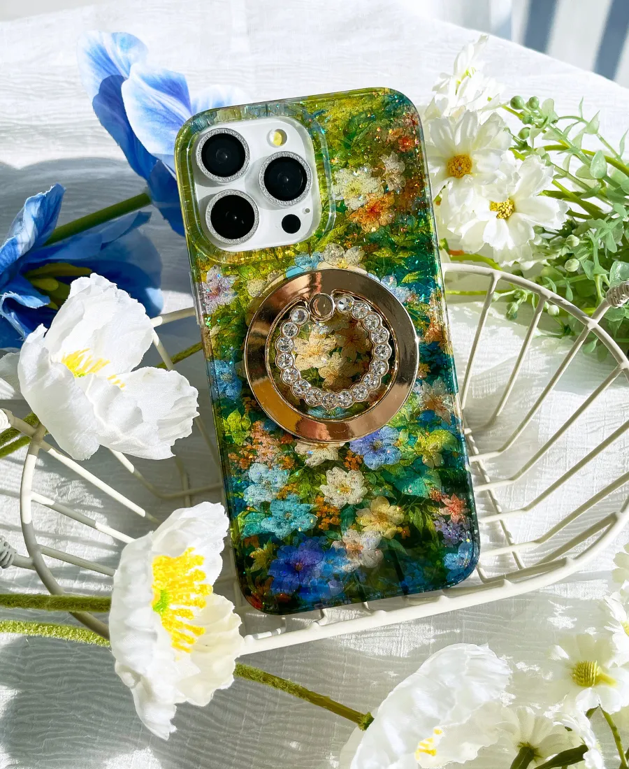 Green Wildflower MagSafe Phone Case Handy Use Clear Design
