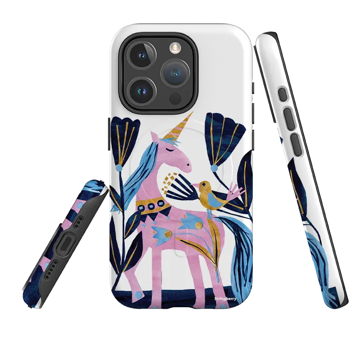 Protective Design Texture Lightweight Build iPhone MagSafe Tough Case - Lilac Unicorn By Tracey English