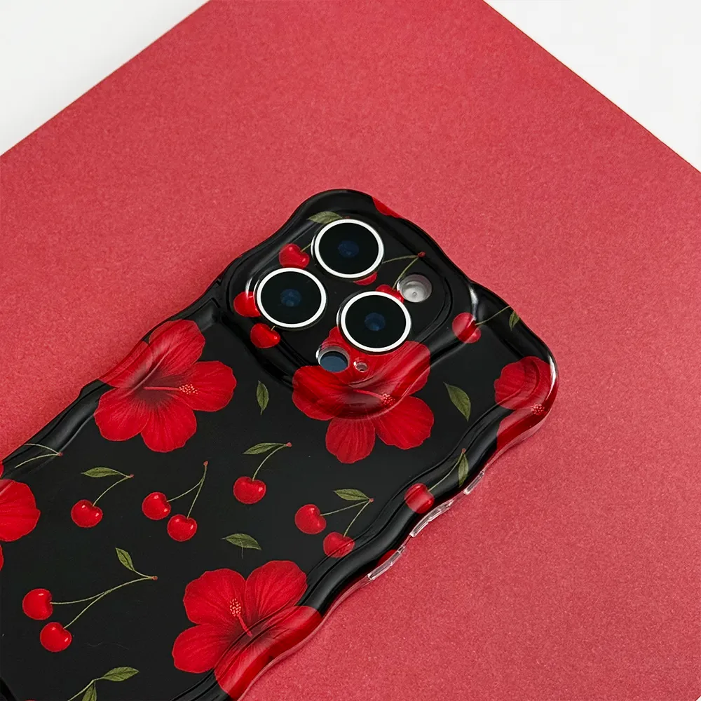 Wavy Phone Case - Cherry Hibiscus Creative Form Protective Touch