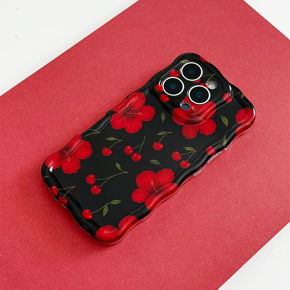Wavy Phone Case - Cherry Hibiscus everyday elegance Durable Shape