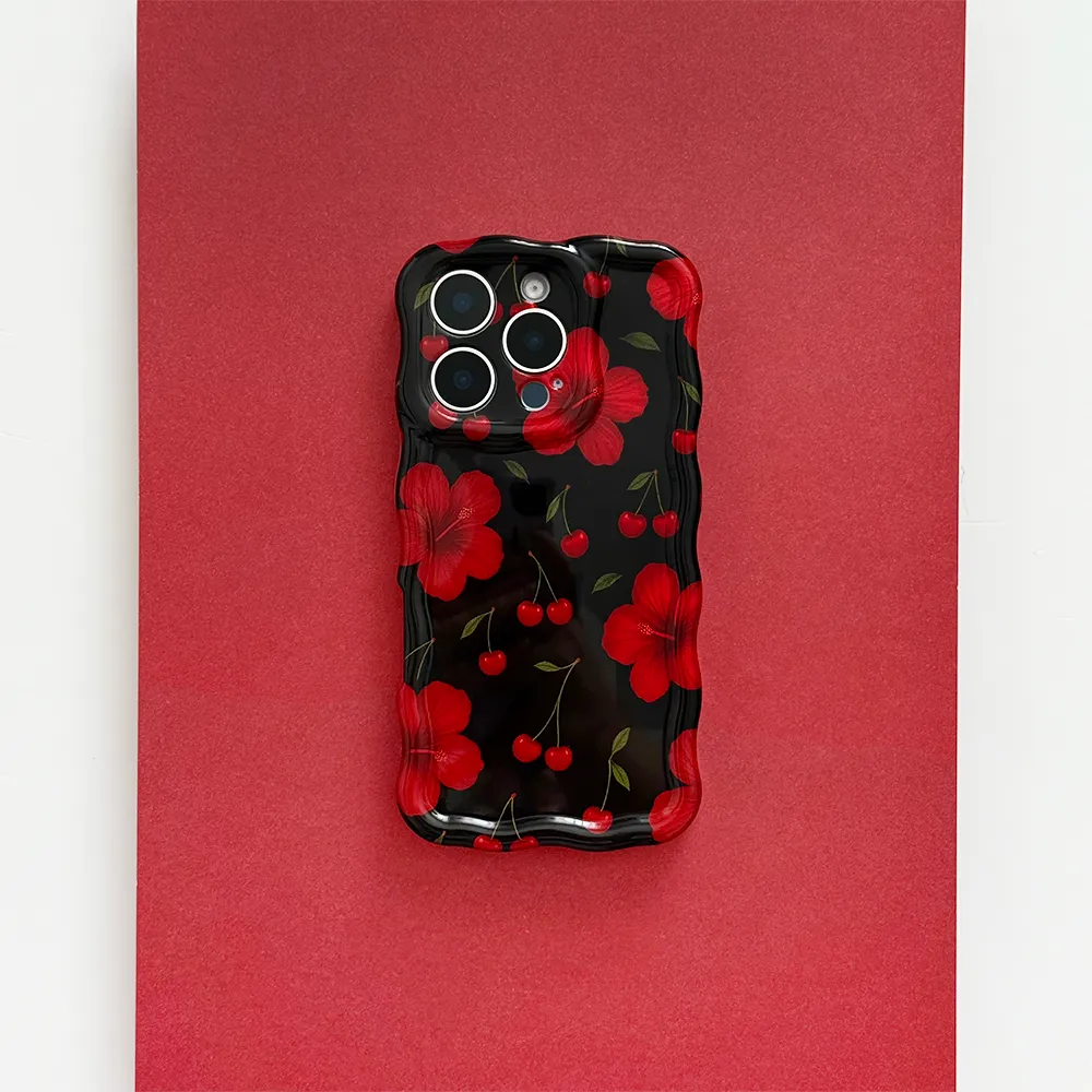 Wavy Phone Case - Cherry Hibiscus Minimal Pattern Texture Stylish Edge