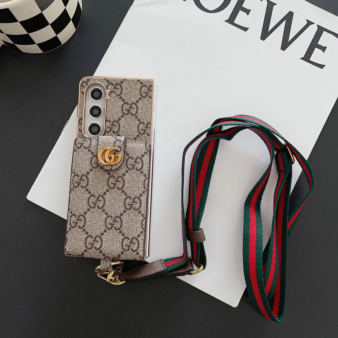 LUXURY ELECTROPLATING MONOGRAM CARD HOLDER CROSSBODY SAMSUNG Z FOLD CASE Flexible Material