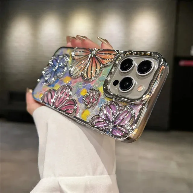 Gloss Surface LUXURY PLATING COLOUR FASHION FLOWERS PHONE CASE FOR IPHONE