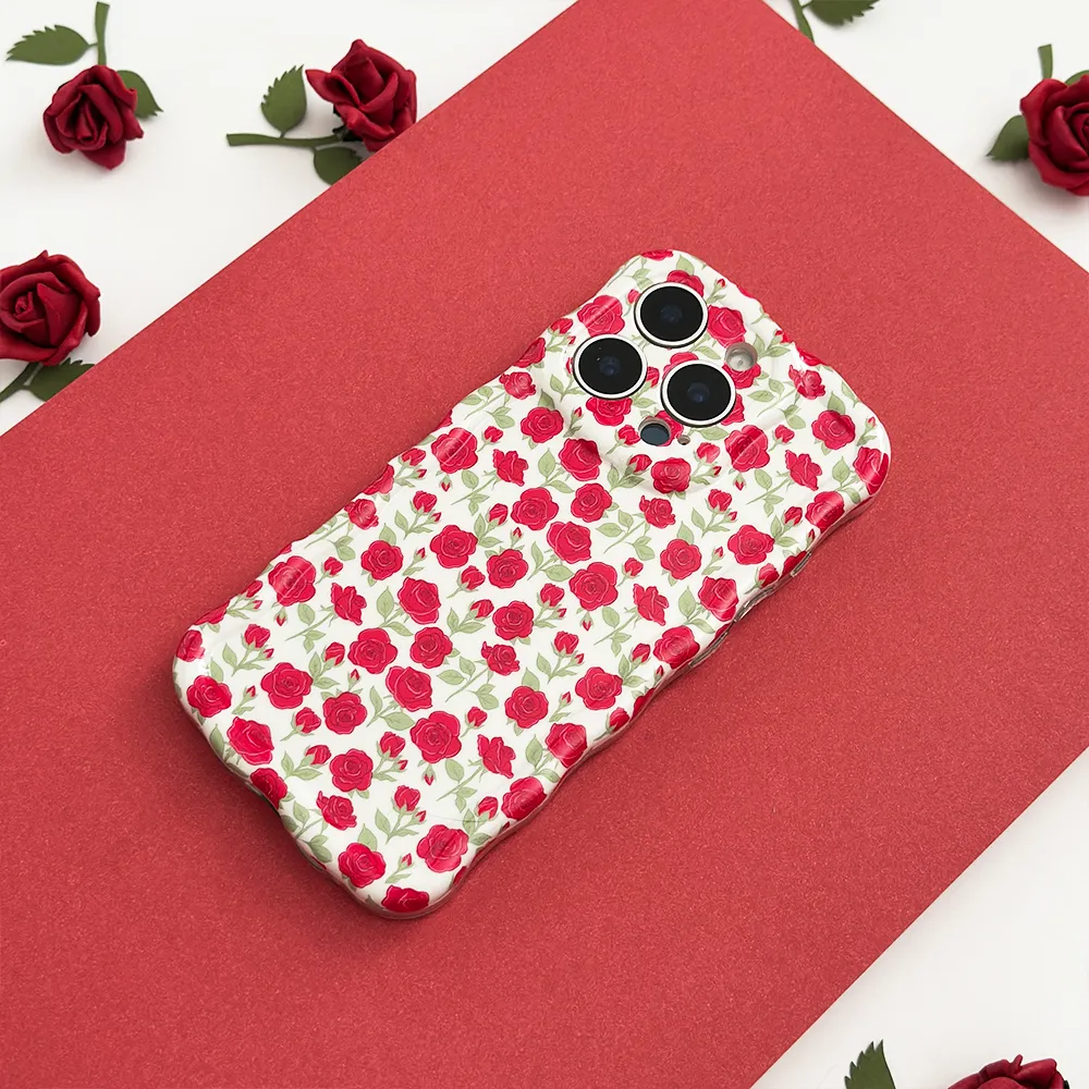 Hybrid Protection 3D Effect Wavy Phone Case - Buy Me Roses Crimson