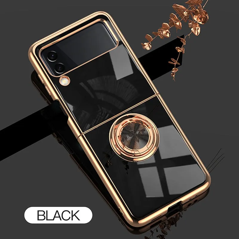 Luxury Plating Silicone Ring Holder Case For Samsung Galaxy Z Flip Series Durable Edge Refined Pattern