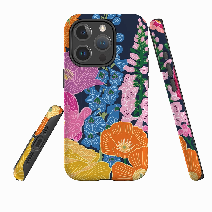 Rugged Frame iPhone MagSafe Tough Case -  Flower Garden Navy By Kate Heiss