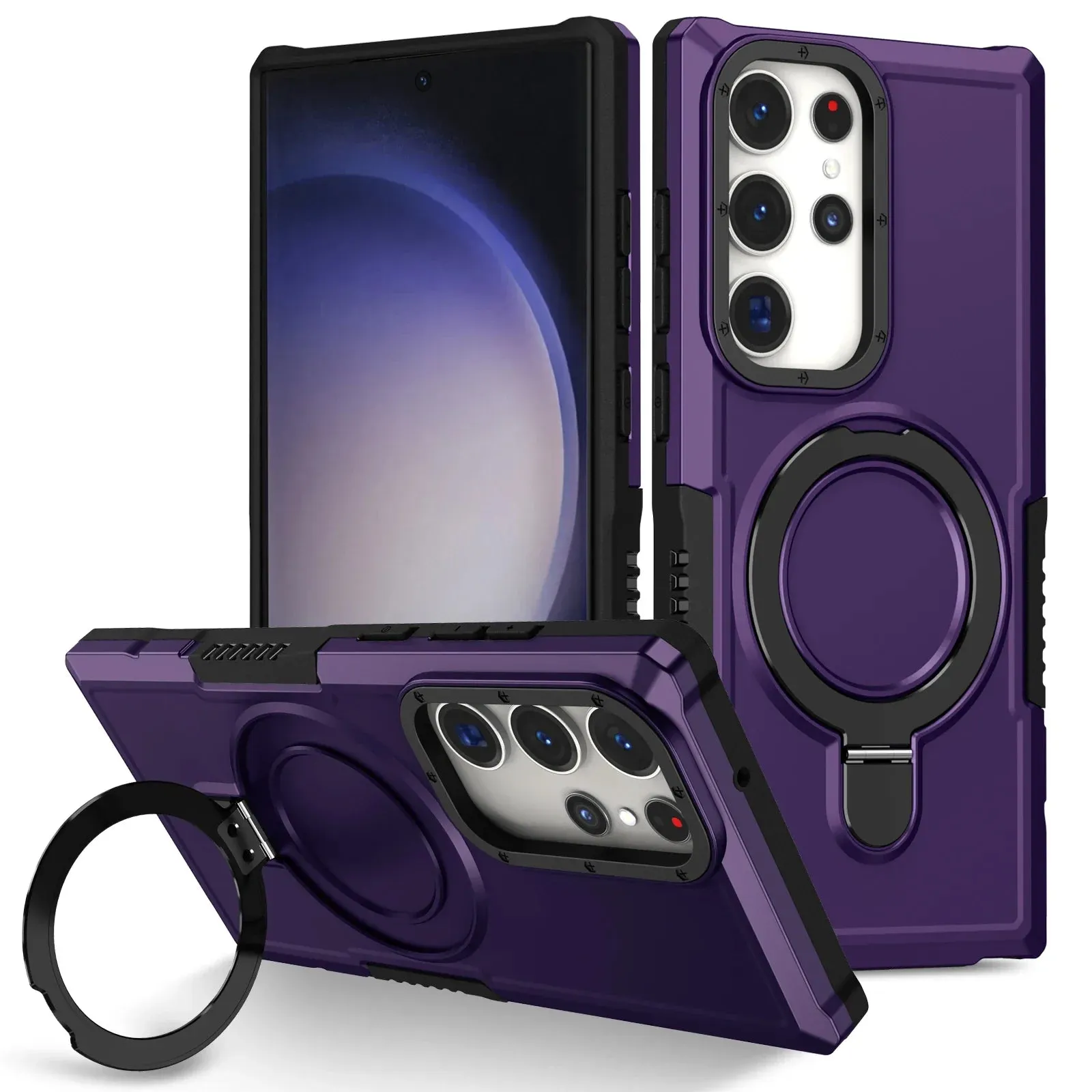 Luxury Finish Vibrant Colors Magnetic Rotating Ring Bracket Case for Samsung Galaxy S24-S23 Series