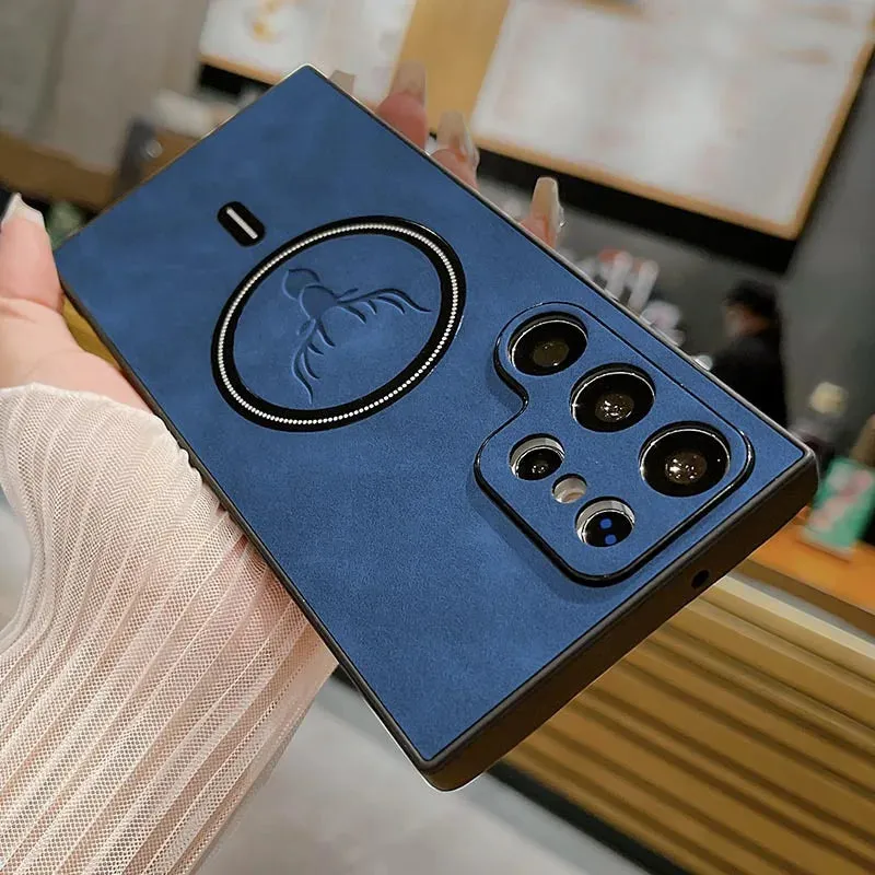 Magsade Leather Soft Silicone Case For Samsung S25  S24  s23S Hybrid Pattern Texture Classic Frame