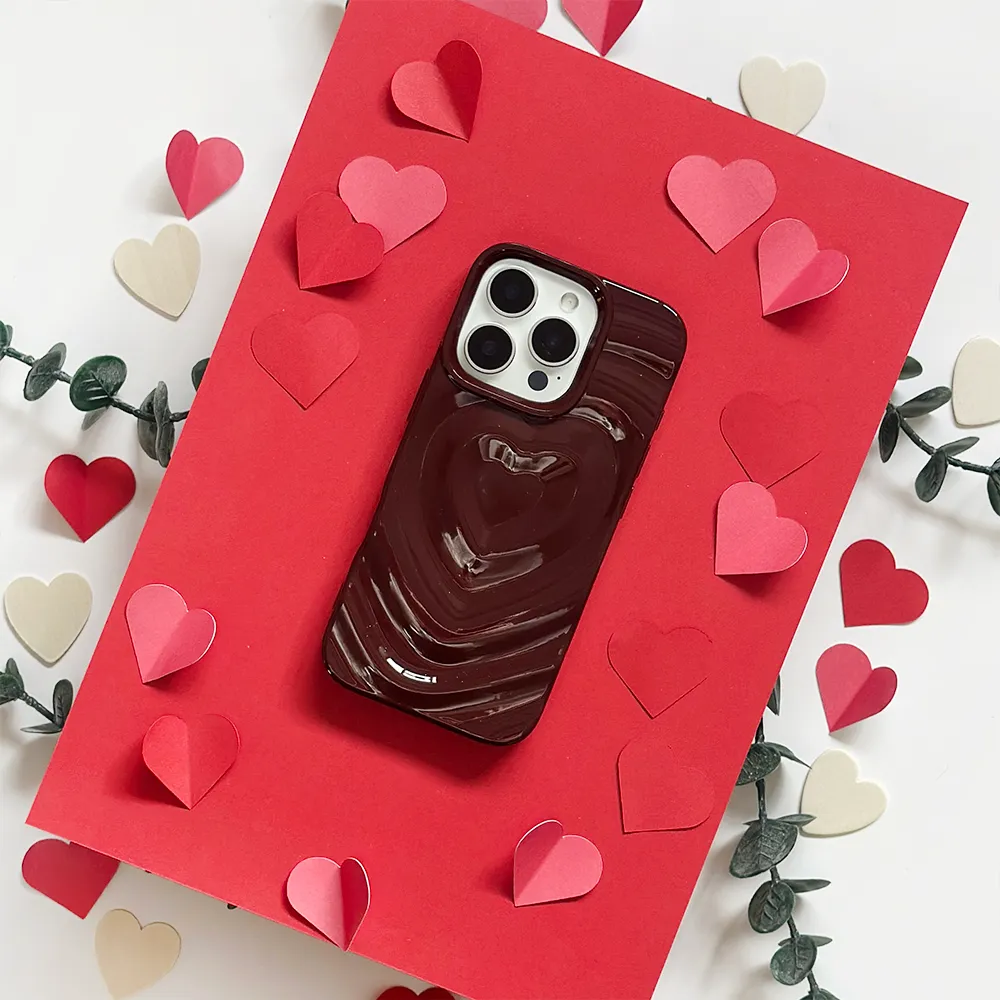 Everyday Use Soft Grip Layer Melting Heart Phone Case - Burgundy
