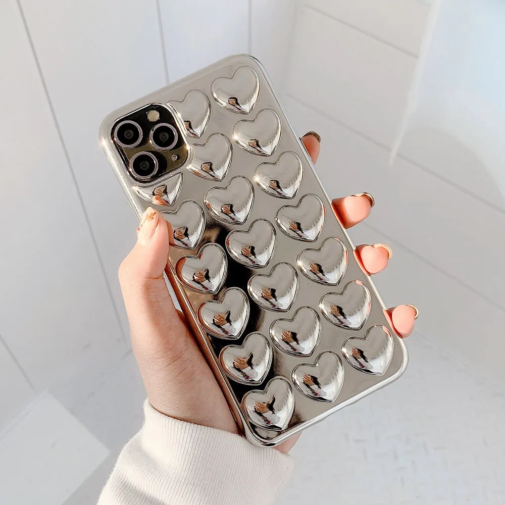 Luxury Edge Texture Metallic 3D Love Heart For iPhone