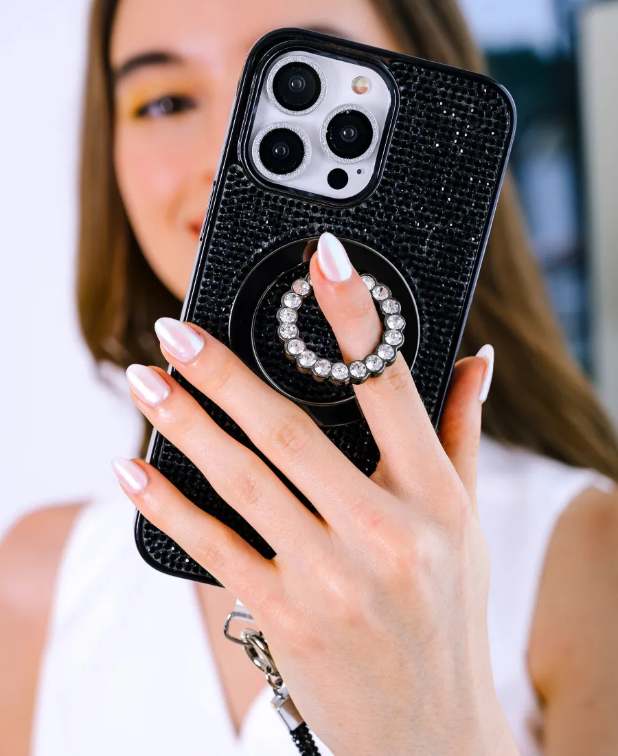 dust protection Stylish Touch Black Crystal Glam MagSafe Phone Case